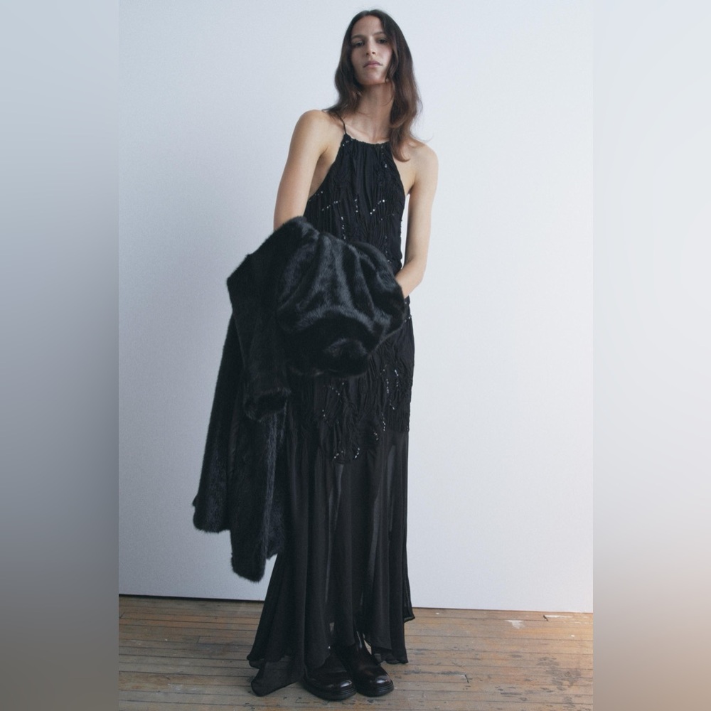 ZARA SEQUINNED HALTER DRESS ZW COLLECTION - Picture 1 of 16